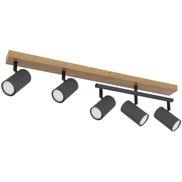 Globo Lighting Plafondlamp spots houtlook woonkamer GU10 5 vlammen zwenkbare plafondlamp, metaal zwart grafiet, 5x GU10, LxBxH 70x35x17 cm Bruin