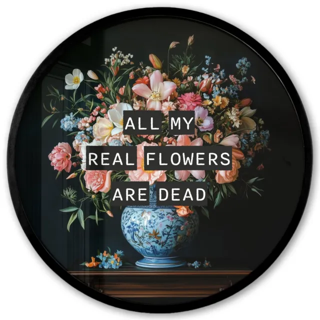 FrameYourWall Poster in lijst Rond - Fotolijst 40x40 cm - Posters - Bloemen - Art - Pastel - Quotes - Ronde posterlijst zwart - Decoratie - Wanddecoratie woonkamer - Muurdecoratie slaapkamer Bloemen - Vaas - Quote
