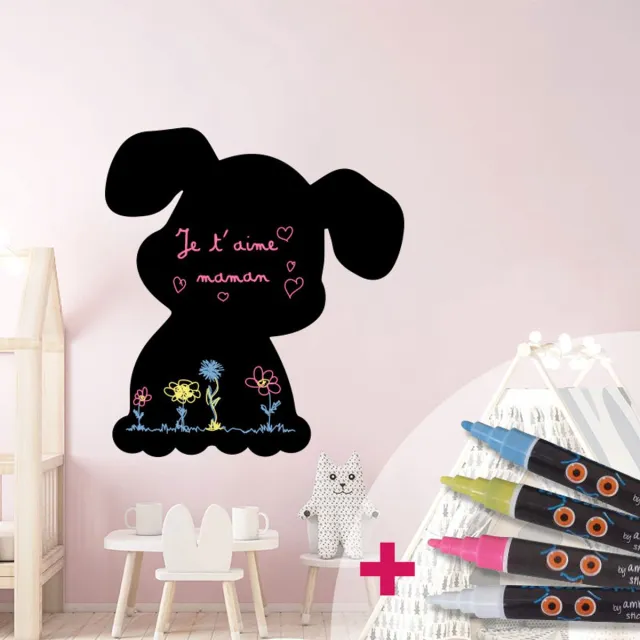 Ambiance Sticker Schoolbordsticker - uitwisbare zelfklevende muurstickers - PUPPY + 4 VLOEIBARE KRIJTJES - 70x65cm Multi color