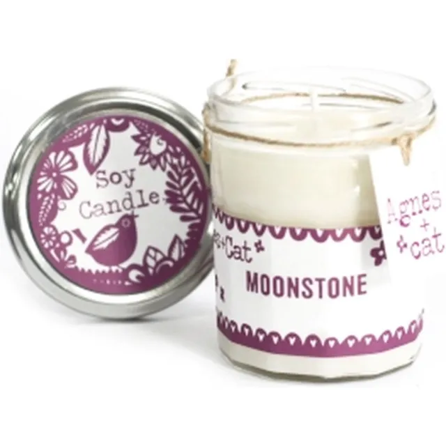 Agnes & Cat Soy wax Geurkaars in Glas - Maansteen - 220 ml - Veganistisch Paars en Wit