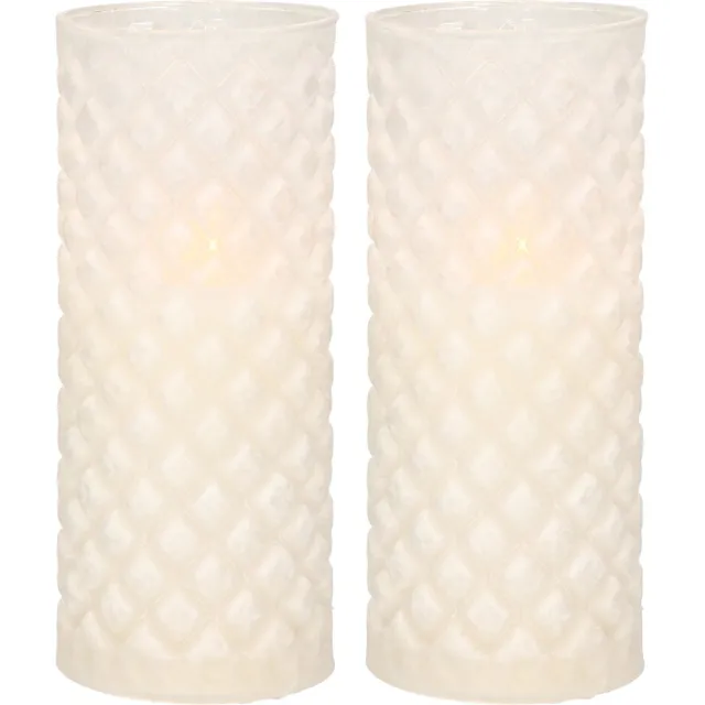 Anna's Collection 2x stuks luxe led kaarsen in glas D7,5 x H17,5 cm - met timer - Woondecoratie - Elektrische kaarsen Wit