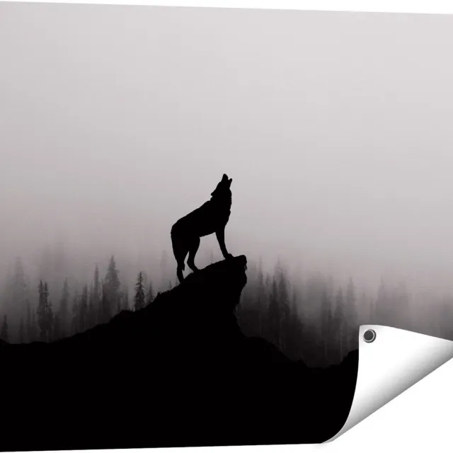 Gards Tuinposter Silhouet van een Huilende Wolf - Abstract - 80x60 cm - Tuindoek - Tuindecoratie - Wanddecoratie buiten - Tuinschilderij Multikleur