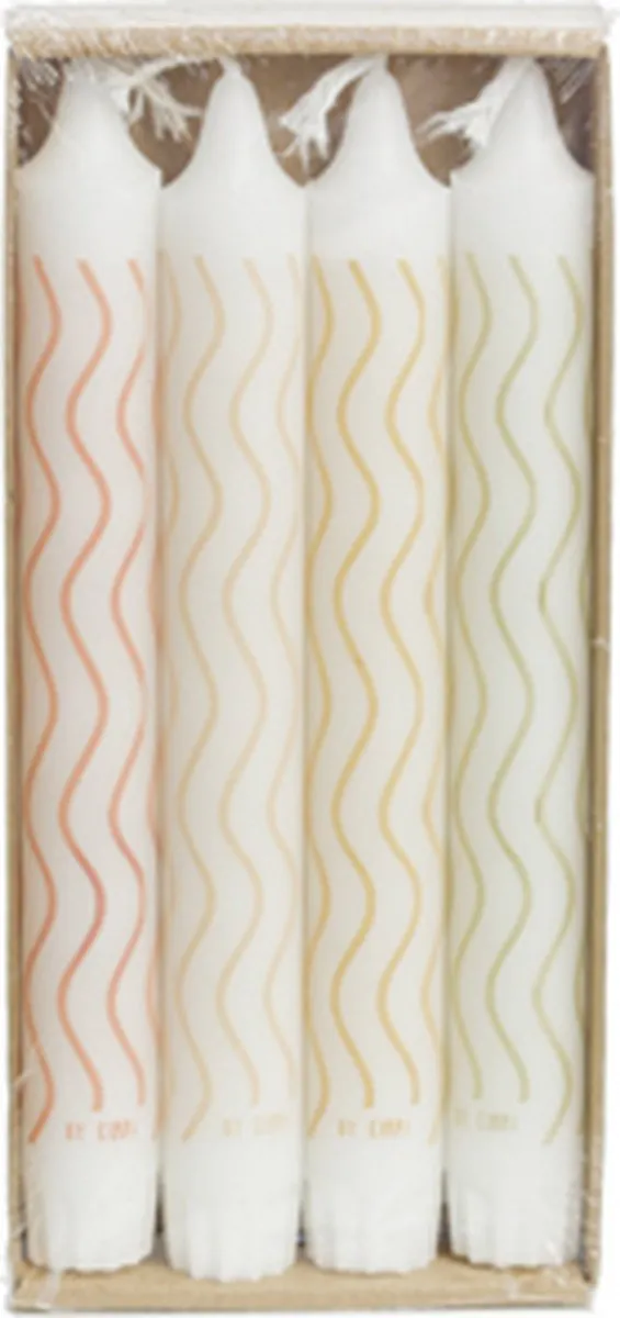 Rustik Lys dinerkaars - stearine kaars - by Kimmi - 4 kaarsen - wave - Ø2,2x19 cm Kleurrijk