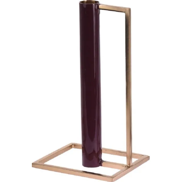 H&S Decoration Kandelaar - goudkleur - kaarsenhouder - kaars goud met bordeaux