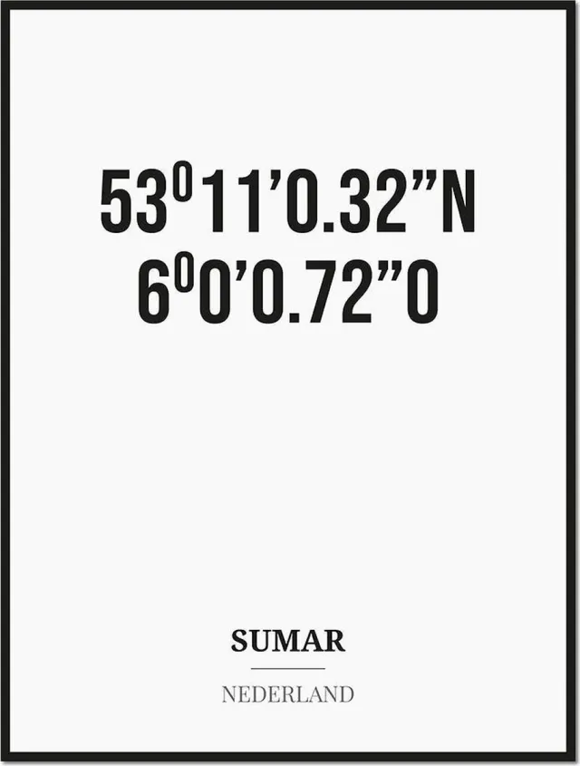 Studio216 Poster/kaart SUMAR met coördinaten zwart, wit