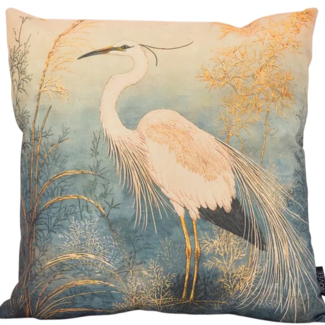 NOVÉE Sierkussen Golden Heron | 45x45 cm | Katoen/Linnen petrol/goud