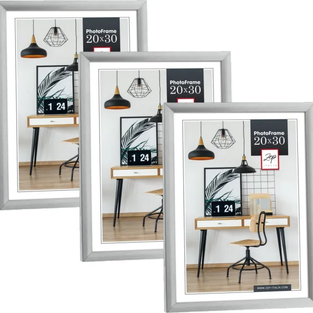 Zep Fotolijst - 3x stuks - zilver - kunststof - voor foto van 20 x 30 cm - staand / hangend