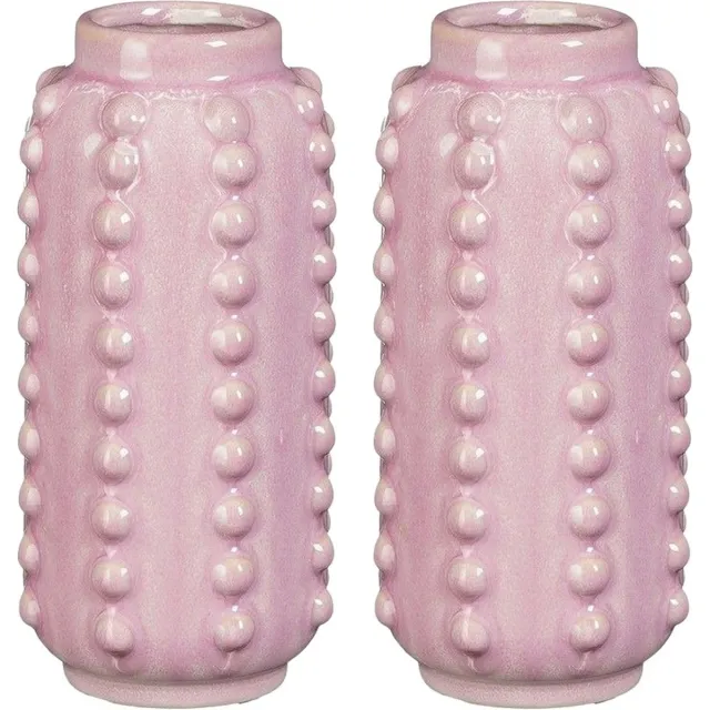 Mica Decorations Bloemenvaas - 2x - boaz - gebobbeld - roze - 18 x 8 cm