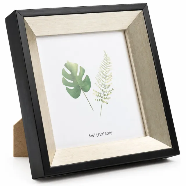 SWGOTA Vierkante fotolijst zwart-zilver voor 25,2 x 25,2 cm - PS-lijst met afgeschuind profiel en acrylaatpaneel - staand en hangend, zonder afbeelding