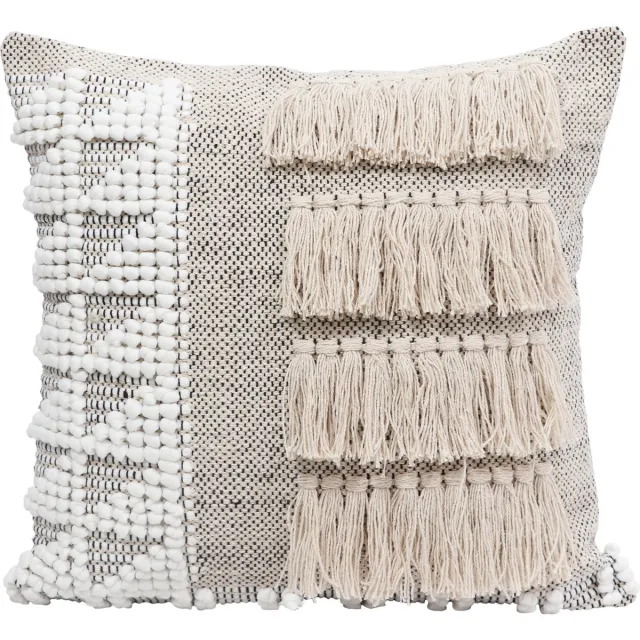 Naturn Living Bohemian sierkussen met franjes van Naturn Living | 50 x 50 cm | Boho kussen | Ibiza stijl | Handgemaakt vierkante sierkussen | Beige