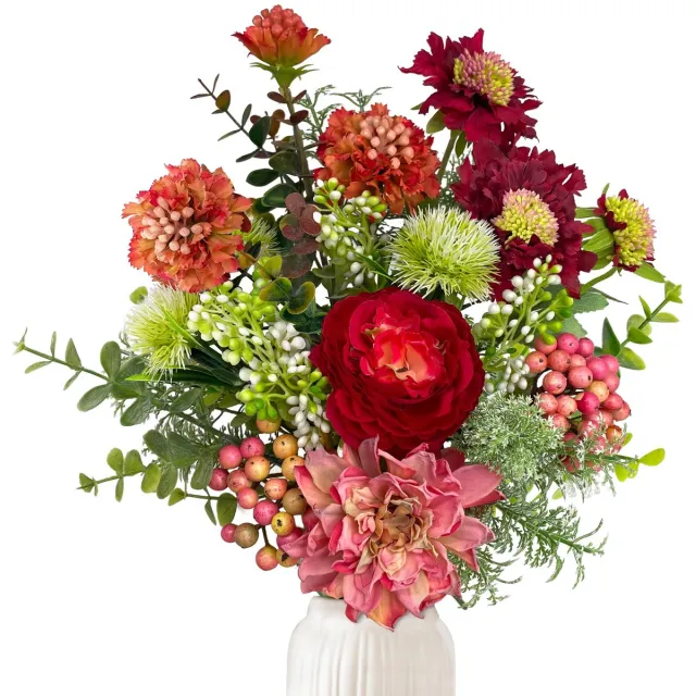 Famanu Kunstbloemen, rode zijden bloemen boeket voor tafeldecoratie en kerstversiering Rood
