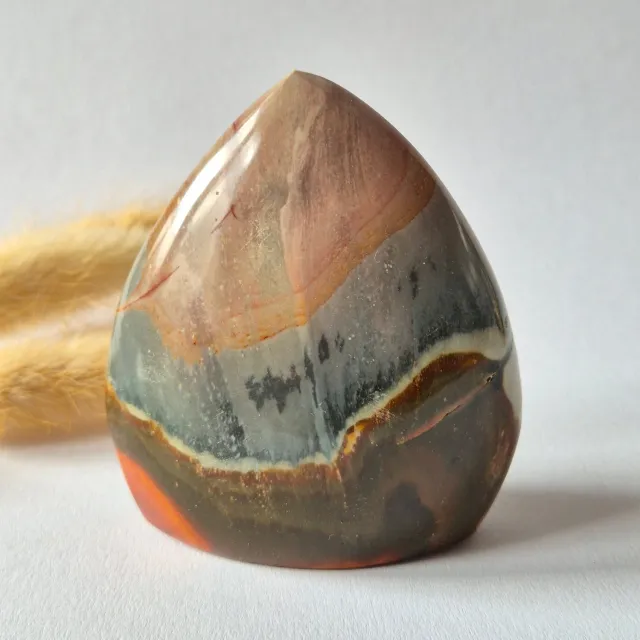 Moonlight Gemstones Ocean Jasper Polychroom Edelsteen Flame 219g – Rood Oranje Uniek Patroon Meerkleurig