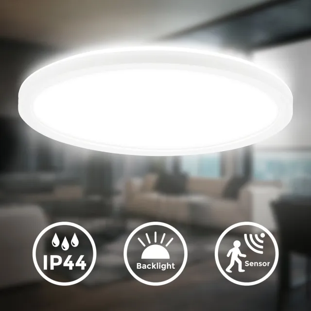 B.K.Licht LED Badkamerverlichting - Plafondlamp met bewegingsmelder - IP44 - 4.000 K - Ø29 cm - Wit wit (met sensor)