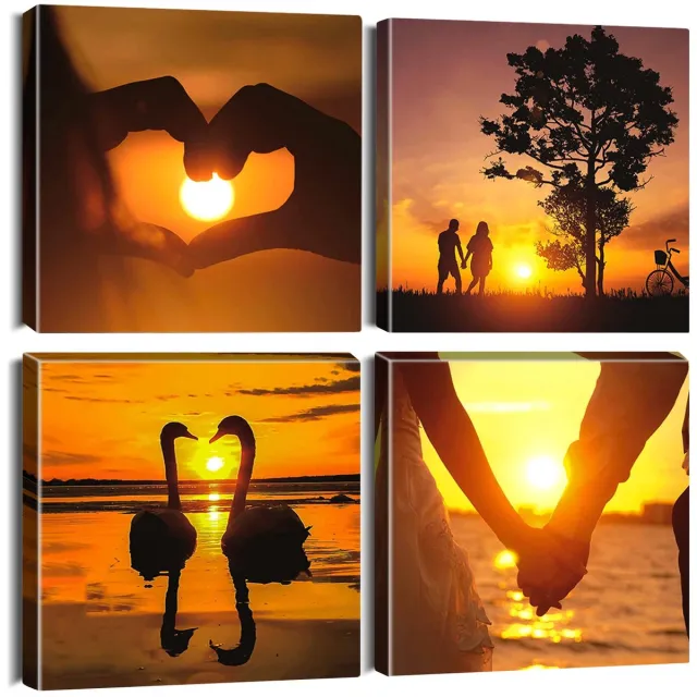 Ibenzoa Betoverende Zonsondergang Canvas Kunst Set van Vier Stuks voor Sfeervolle Wanddecoratie in Huis Liefde bij zonsondergang