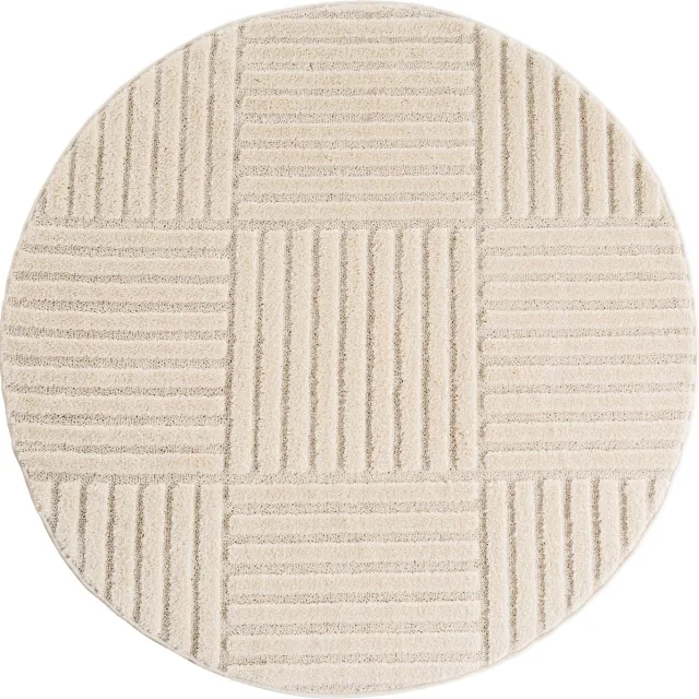 Muratap Japandi Art Kubic - Rond Scandinavisch Vloerkleed - Laagpolig Effen - Creme Wit- 120 CM Ø