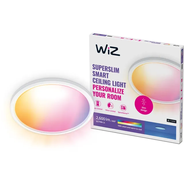 WiZ Plafondlamp SuperSlim - Diameter: 43 cm - Gekleurd en Wit Licht - Slimme LED Verlichting - Geïntegreerde LED - 22W - Wit - Wi-Fi