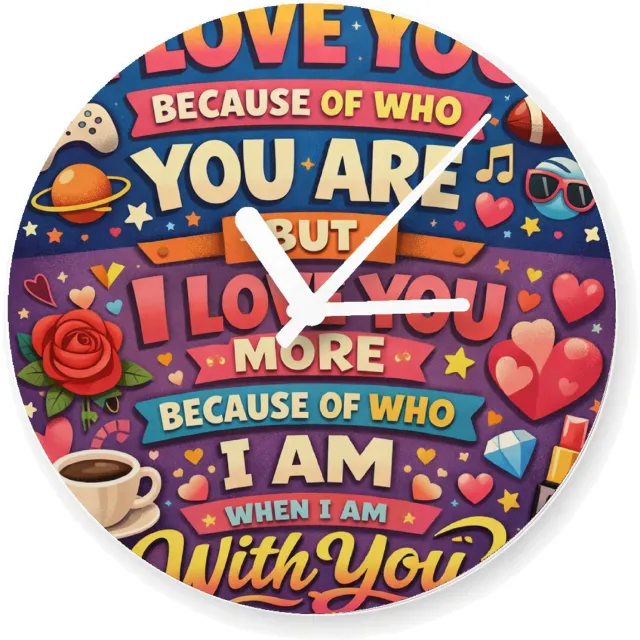 Mr Cadeautjes Glazen klok Ø 20 - design Him / her quote design | cadeau Wit