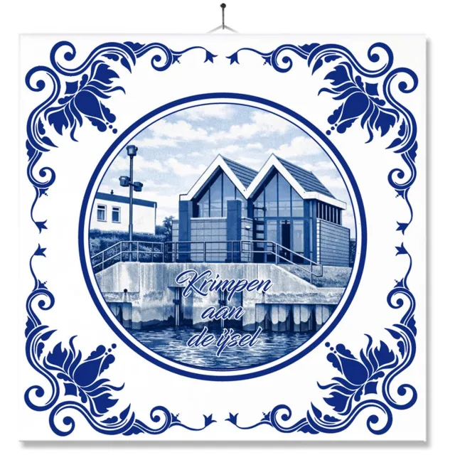 MC Living Tegel Met Opdruk | Krimpen aan den IJssel | Delft Blauw | Cadeau | Inclusief Geschenkdoos | Standaard | Ophangsysteem Ontwerp 3
