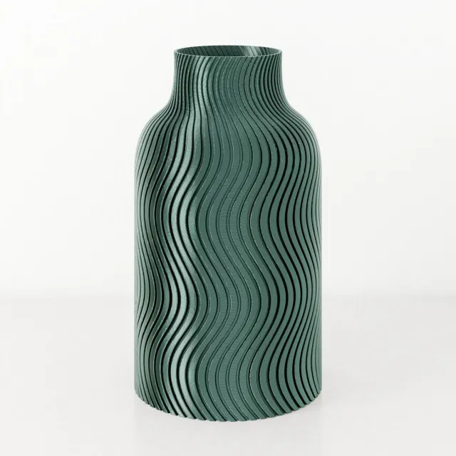 Fleuriek Grote Vaas - Glanzend Groen - H50cm - Japandi - Wavy patroon vaas - Design vaas van bio kunststof - Hoge vaas binnen
