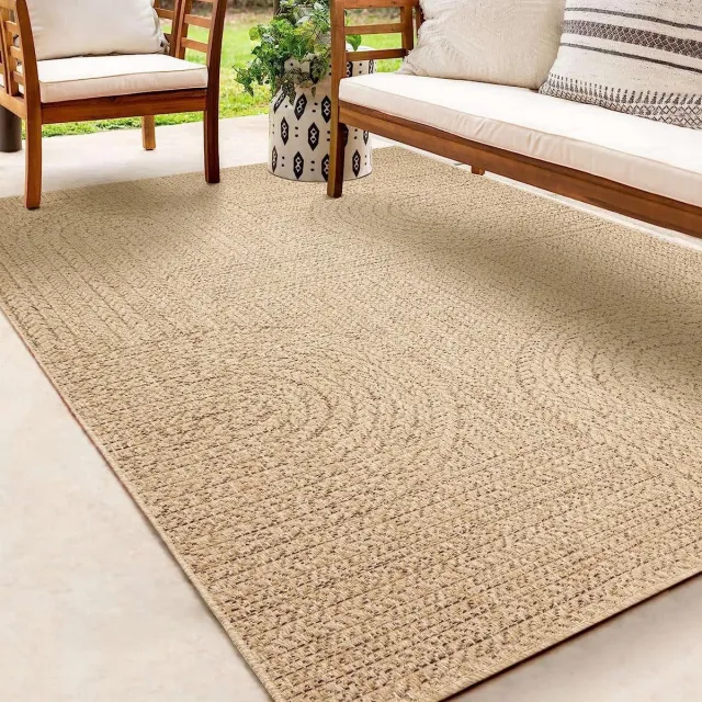 the carpet Kansas – Robuust In- & Outdoor Vloerkleed, Natuurlijk Jute-Look met Cirkelmotief – Weerbestendig – Geschikt voor Terras en Tuin – 240 x 340 cm