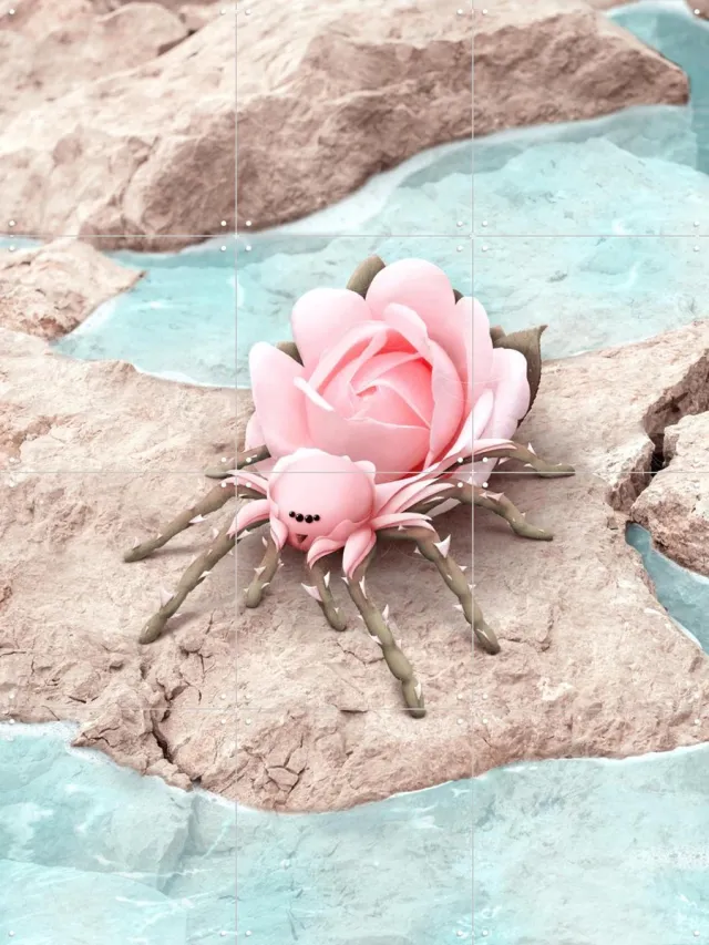 IXXI Web of Desire, Julien Tabet - 60 x 80 cm - Grote wanddecoratie en posters - Speels, Surrealisme, Fantasierijk, Fotografie, Digitale Kunst Pastel kleuren / Koele tinten / Roze