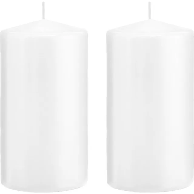 Trend Candles Cilinderkaars/stompkaars - 2x - wit - 8 x 15 cm - 69 branduren - horeca kaarsen