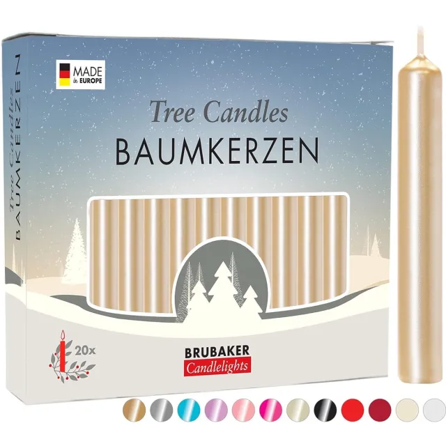 Brubaker 200 Stuks - Boomkaarsen - Licht Goud - Kerstkaarsen - Piramidekaarsen - Kerstboomkaarsen - 95/12.5 mm – Kaarsen - Kaarsjes 200 st. Licht Goud
