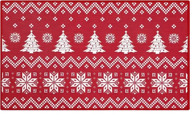 Happiq Kerst Deurmat - Voor Binnen, Ingang & Voordeur - Boho Stijl Welkom Vloerkleed, Antislip - Kerstdecoratie - Rood- 40x60cm Red