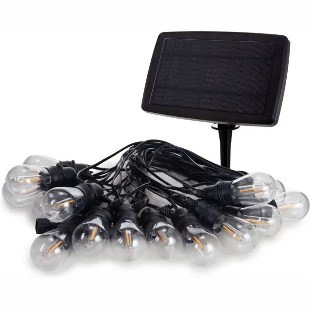 Vellight Solar LED, lichtslinger, 15 m, 15 ledlampen, warmwit, zwarte kabel, voor binnen en buiten, modulator, zonne-energie