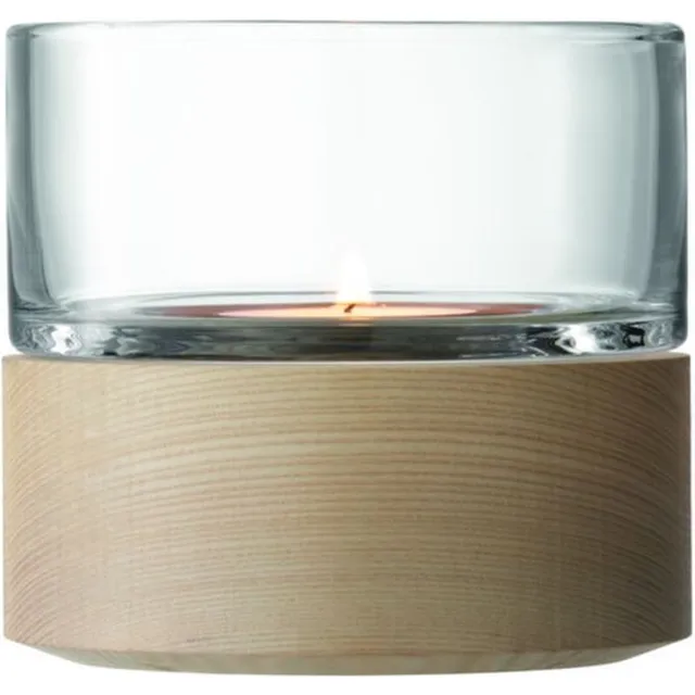 L.S.A. Lotta Woonaccessoires Waxinelichthouder Met Houten Voet 22,5 Cm Transparant