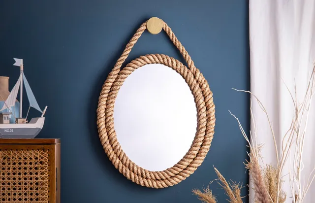 Invicta Interior Maritieme wandspiegel SEVEN SEAS 60cm natuurlijk ovaal frame met gouden touwophanging - 43471 Zie omschrijving