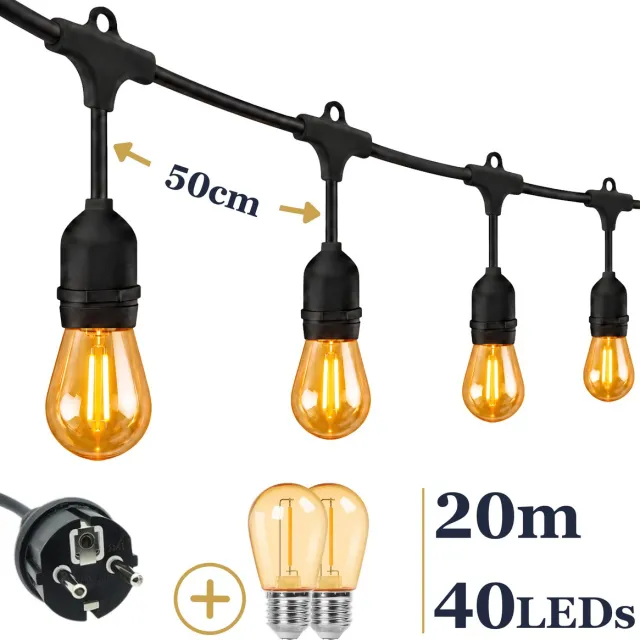 Odaily Lichtsnoer Amber - 20 Meter - 40 LED Lampen - Extra Warm Wit Licht - Professionele Kwaliteit