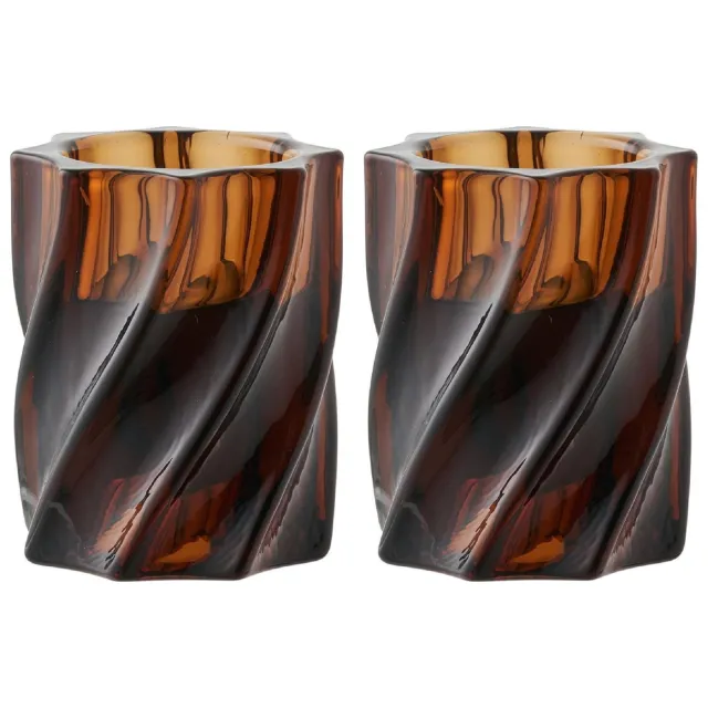 Nest of Nora Kaarsenhouders set van 2 - Glas - Smoked brown Donkerbruin