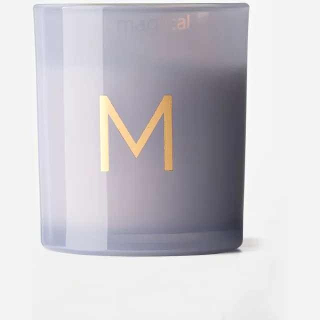 HEMA Kaars in glas ⌀8x9cm letter M (lichtblauw)