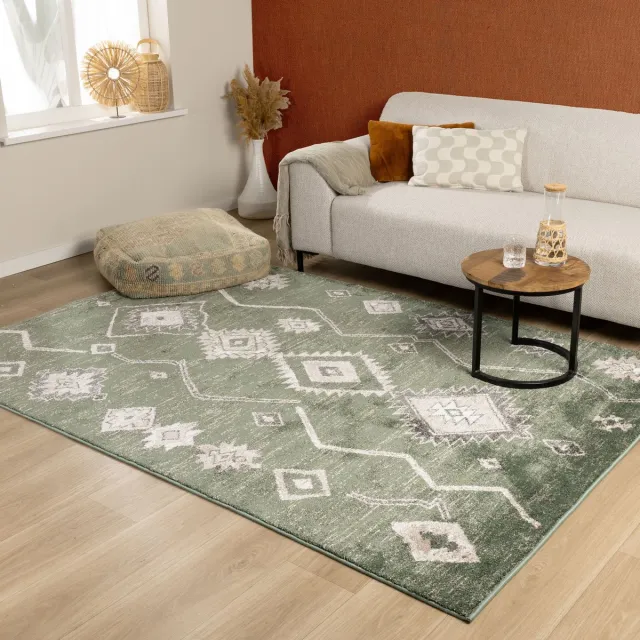 Fraai Berber vloerkleed - Blend Aztec Groen - 120x170 cm