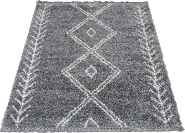 Veer Carpets Vloerkleed New Rabat Grey 160 x 230 cm - Berber Design Vloerkleed met Franjes – Modern / Bohemian Interieur Grijs