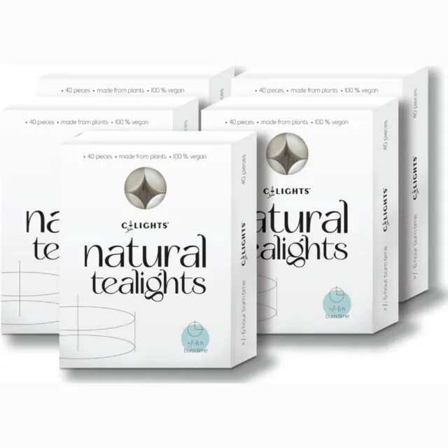 C-Lights Natuurlijke Theelichtjes - 200 stuks - Vegan - Hoge kwaliteit - Composteerbare cups