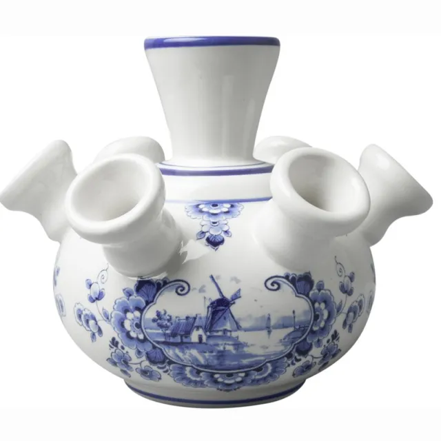 Heinen Delfts Blauw Tulpenvaas - Molen - 12 cm Delfts blauw