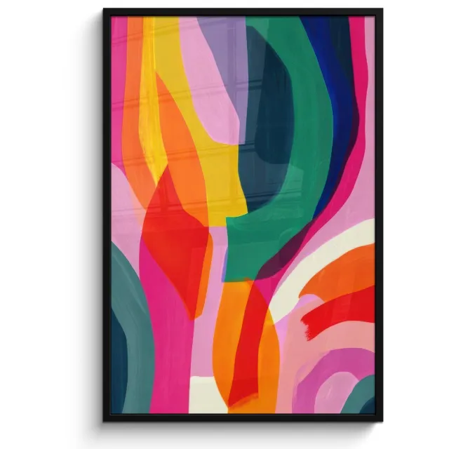 FrameYourWall Poster in lijst - Fotolijst 80x120 cm - Posters - Vormen - Golvend - Abstract - Felroze - Posterlijst zwart - Decoratie - Wanddecoratie woonkamer - Muurdecoratie slaapkamer
