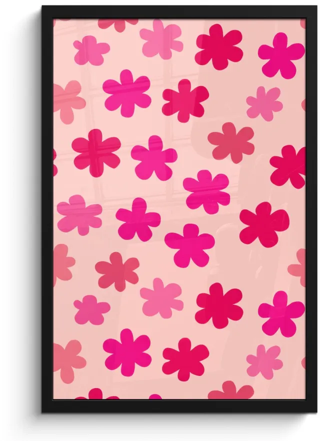 FrameYourWall Poster in lijst - Fotolijst 40x60 cm - Posters - Bloemen - Patroon - Roze - Posterlijst zwart - Decoratie - Wanddecoratie woonkamer - Muurdecoratie slaapkamer