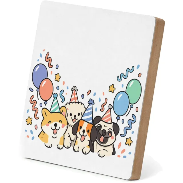 Mr Cadeautjes MDF staande fotolijst 15,2 x 15,2 - design Feestelijke hondenparty met een persoonlijke leeftijdsboodsc | cadeau Wit
