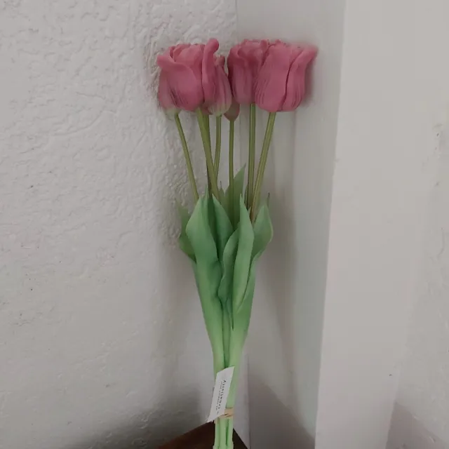 Steigertools Bos tulpen open 47cm paars 7 stuks - Kunstbloem - Kunstboeket