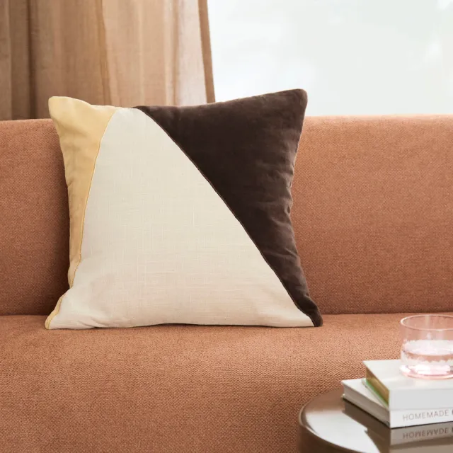 NOUS Living sierkussenhoes Lille (45x45 cm) crème/donkerbruin/lichtgeel