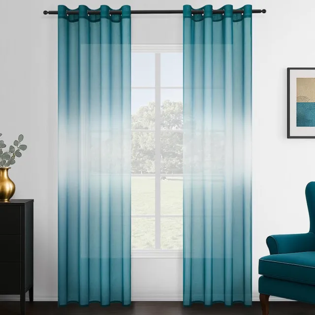 Ibenzoa Moderne Transparante Gordijnen met Oogjes voor Woonkamer en Slaapkamer - Set van 2, Turquoise en Wit, 140x240 cm turkoois wit