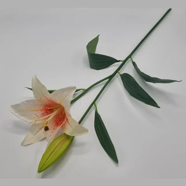 Bomm Lelie - GK330/01 - 68cm - Wit/Roze - 1 bloem - 1 knop - Grafdecoratie - Zijdenbloemen - Kunstbloemen