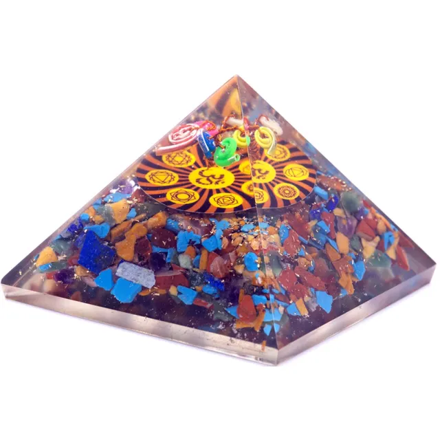 Ancient Wisdom Orgonite Piramide - Om Chakra - 70 mm Meerkleurig