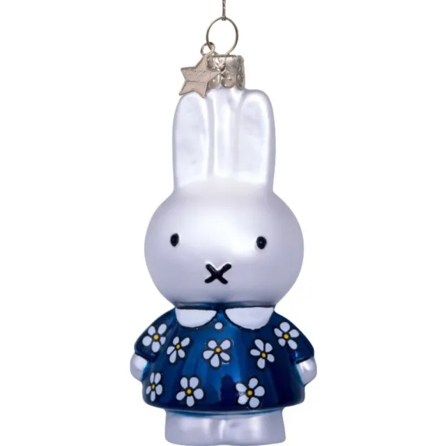Vondels kerstornament glas Nijntje blauwe bloemenjurk H11cm