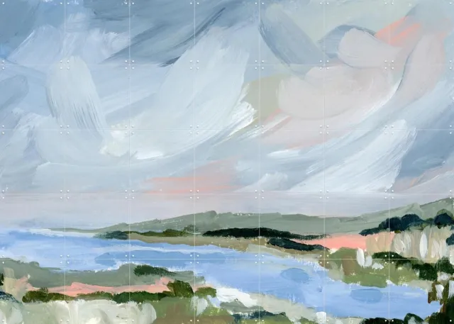 IXXI Oyster River, Green Barn Studio - 140 x 100 cm - Grote wanddecoratie en posters - Kwaststreken, Olieverf, Impressionisme, Woonkamer, Slaapkamer Pastel kleuren / Grijs