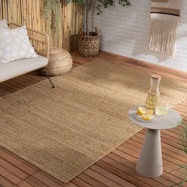 Fraai Jute buitenkleed - Daisy Lines Multicolor - 200x290cm Bruin