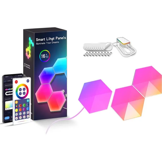 APO Electronics® Hexagon LED Verlichting - 3 Stuks - Geschikt voor App bediening met Tuya - Gaming Verlichting - RGB & IC LED Panelen - Wandlamp Met Afstandsbediening
